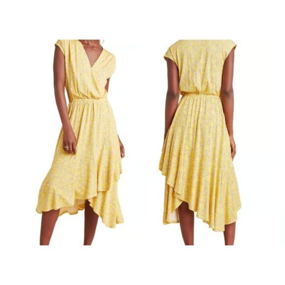 MAEVE by ANTHROPOLOGIE Fete Midi Asymmetrical Dress Yellow size Medium - Picture 1 of 14